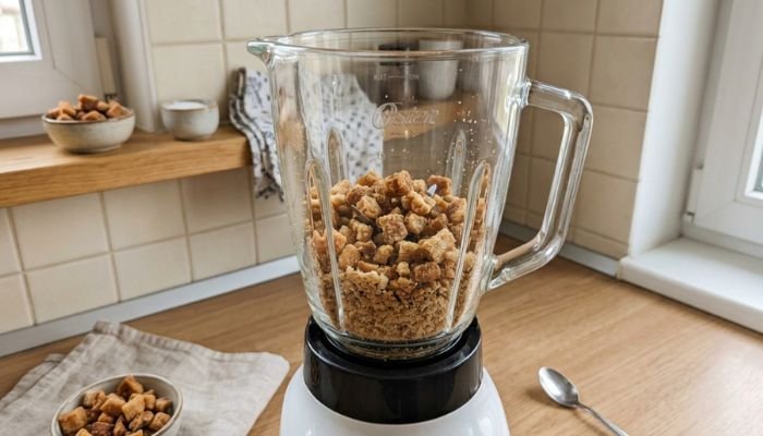 Mljevenje čvaraka u blenderu za paštetu od čvaraka