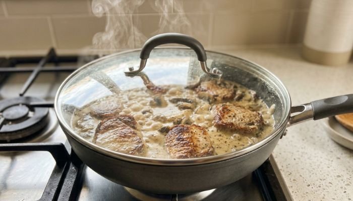 Svinjski kare krčka se u umaku od vrhnja i gljiva