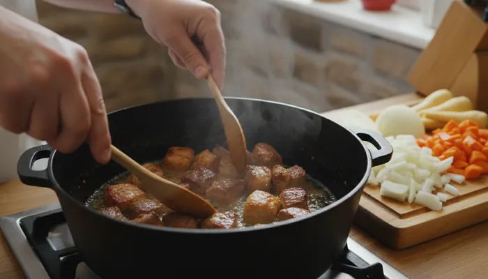 Priprema čobanca korak po korak, prženje mesa prema receptu