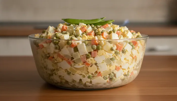 Gotova hladna salata recepti s krumpirom, mrkvom i majonezom u staklenoj zdjeli