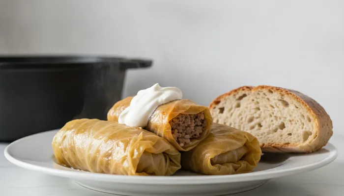 Gotova domaća sarma poslužena s kiselim vrhnjem, savjet koliko se kuha sarma za savršen rezultat