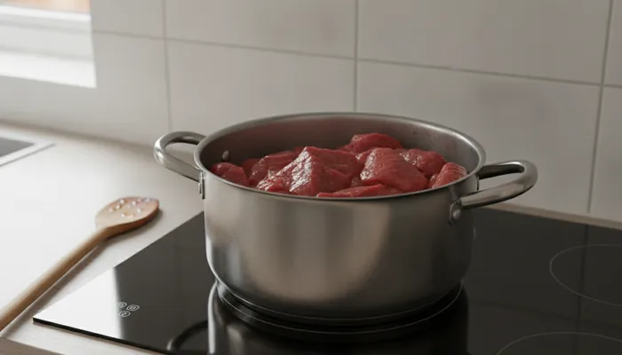 Prženje junetine za gulaš u loncu