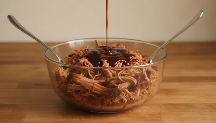 Pulled pork recept, trgano meso preliveno BBQ umakom u zdjeli