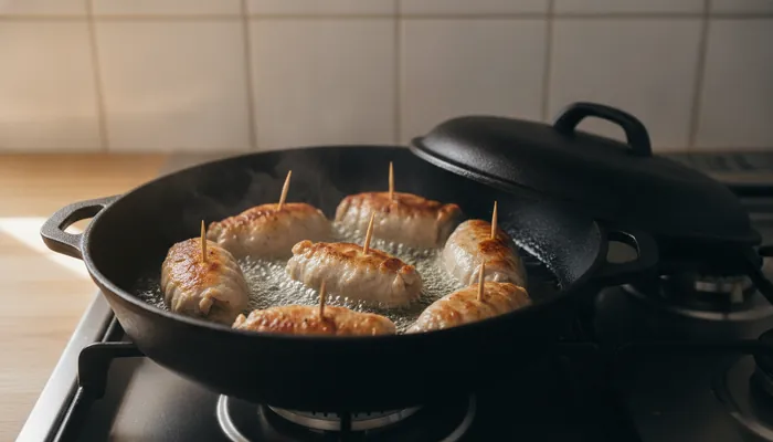 Pečenje punjenih svinjskih rolica na tavi poklopljeno, svinjski but šnicle recepti