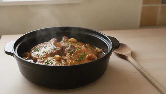 Zgusnuti umak za samoborski kotlet spicek prije posluživanja